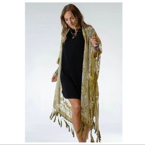 Velvet Moss Fringe Kimono Style Cardigan